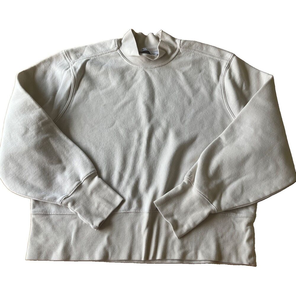 DSG Women's Cropped Sweatshirt Size Large Cream Mock Neck Longsleeve Pullover